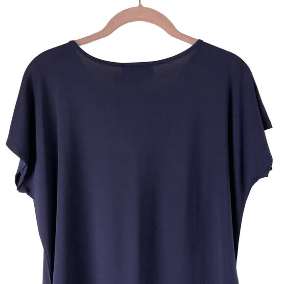 Sweet Wanderer Maternity Medium Navy Blue Embellished Neckline Blouse Top New - Picture 10 of 14